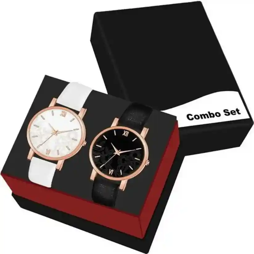 CRESTLONE New Stylish Analog Watch 2 pis combo offer With new look and Analog Watch  - For Women leather Belt & Dial With Black & White colour-may26
